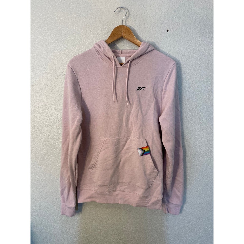 Pink ReeCycled Reebok Hoodie‎ Pullover Long Sleeve Sweatshirt Mens Small - Picture 2 of 9
